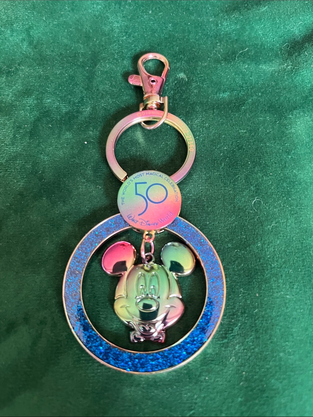 Disney Iridescent Mickey 50th Anniversary Keychain with Blue Glitter Ring
